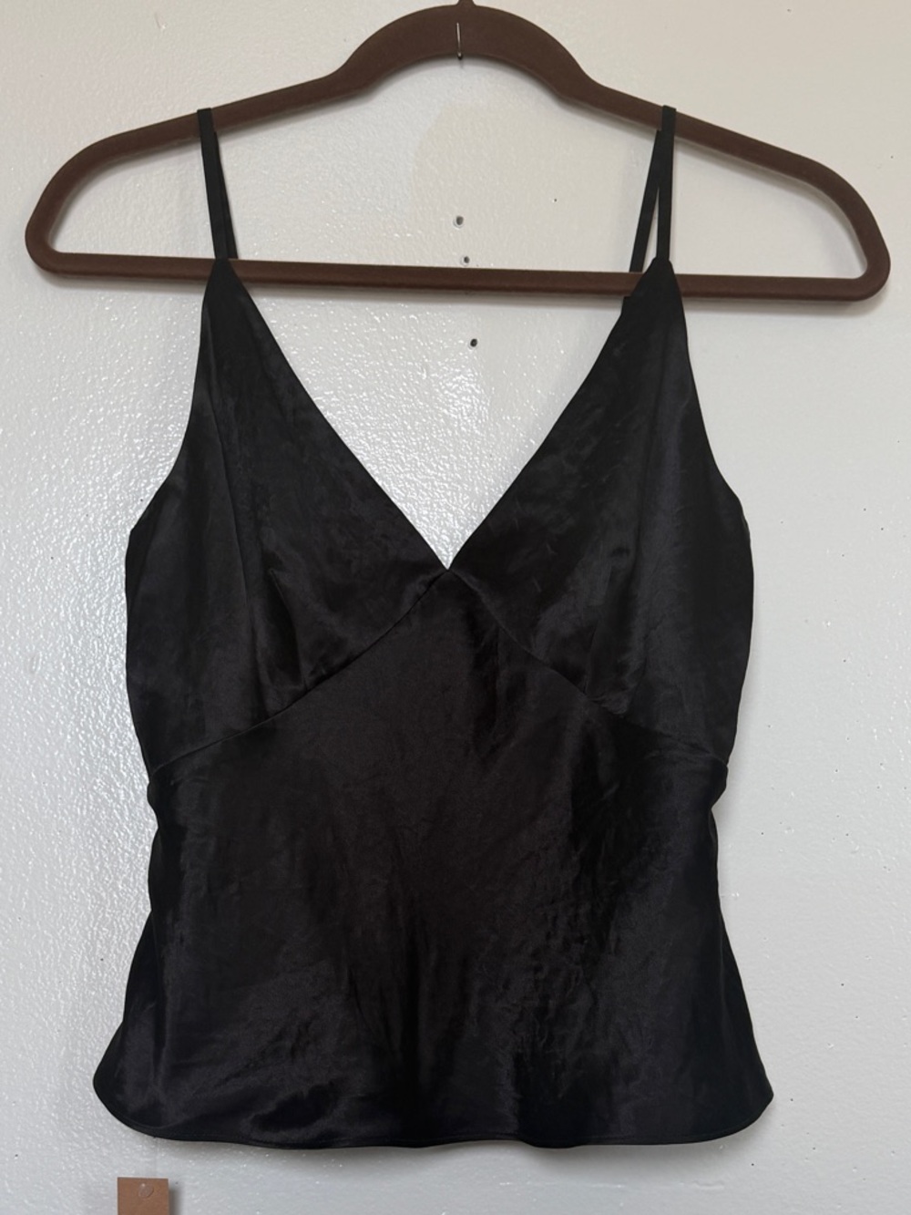 Reformation Black Satin V-Neck Slip Cami